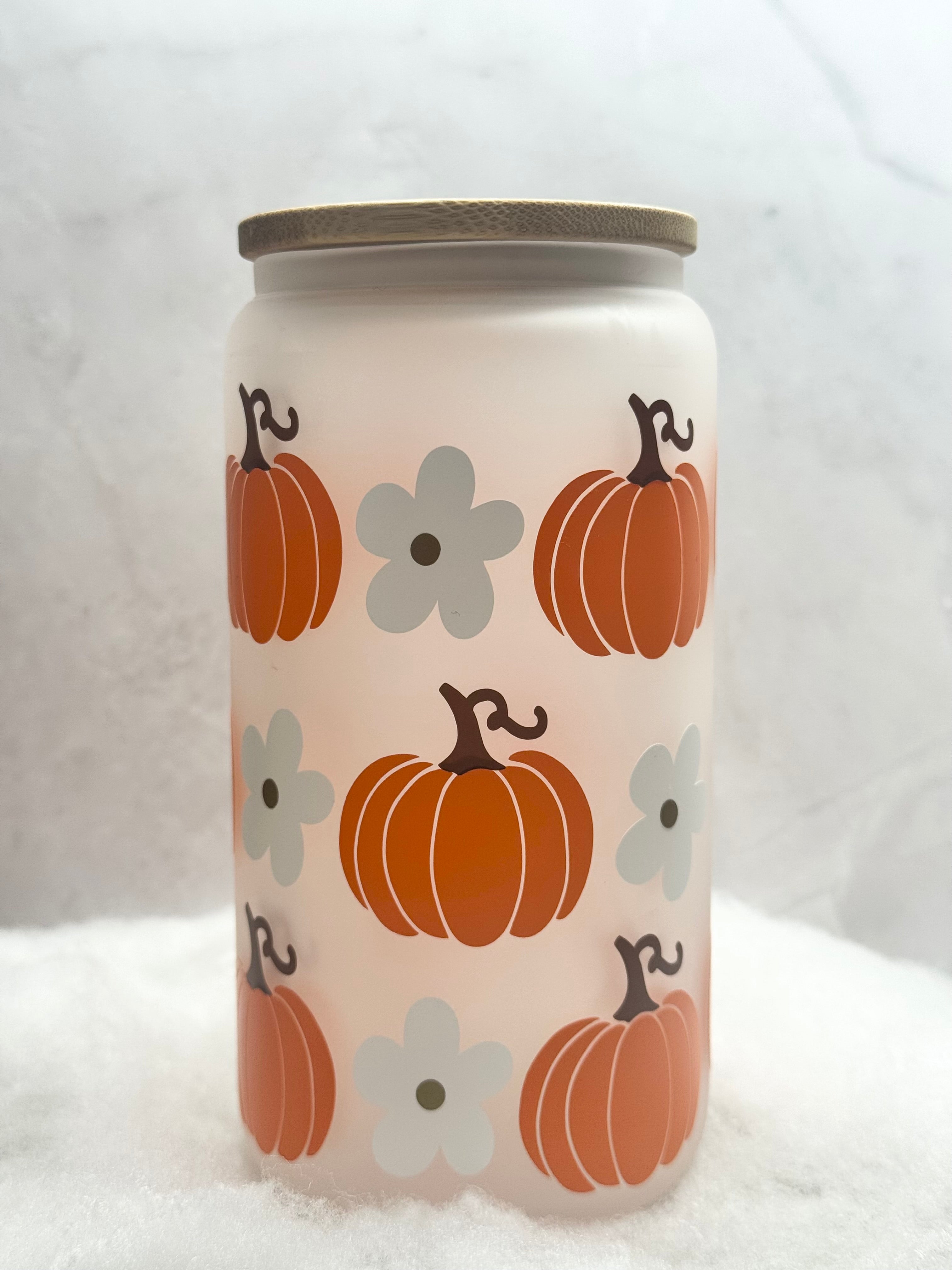 Pumpkin and White Flower Tumbler