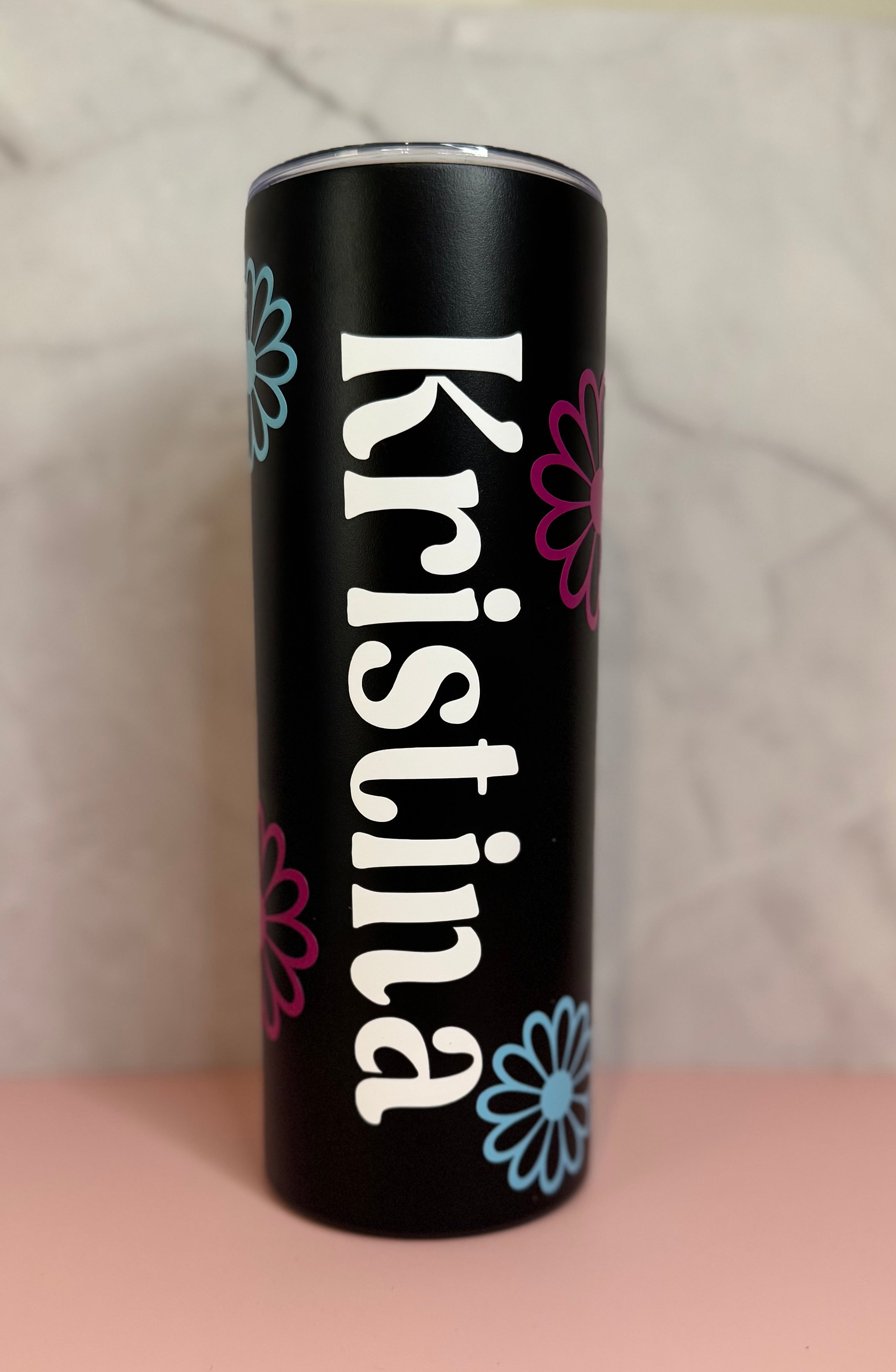 Stainless Steel Name + Flowers Tumbler