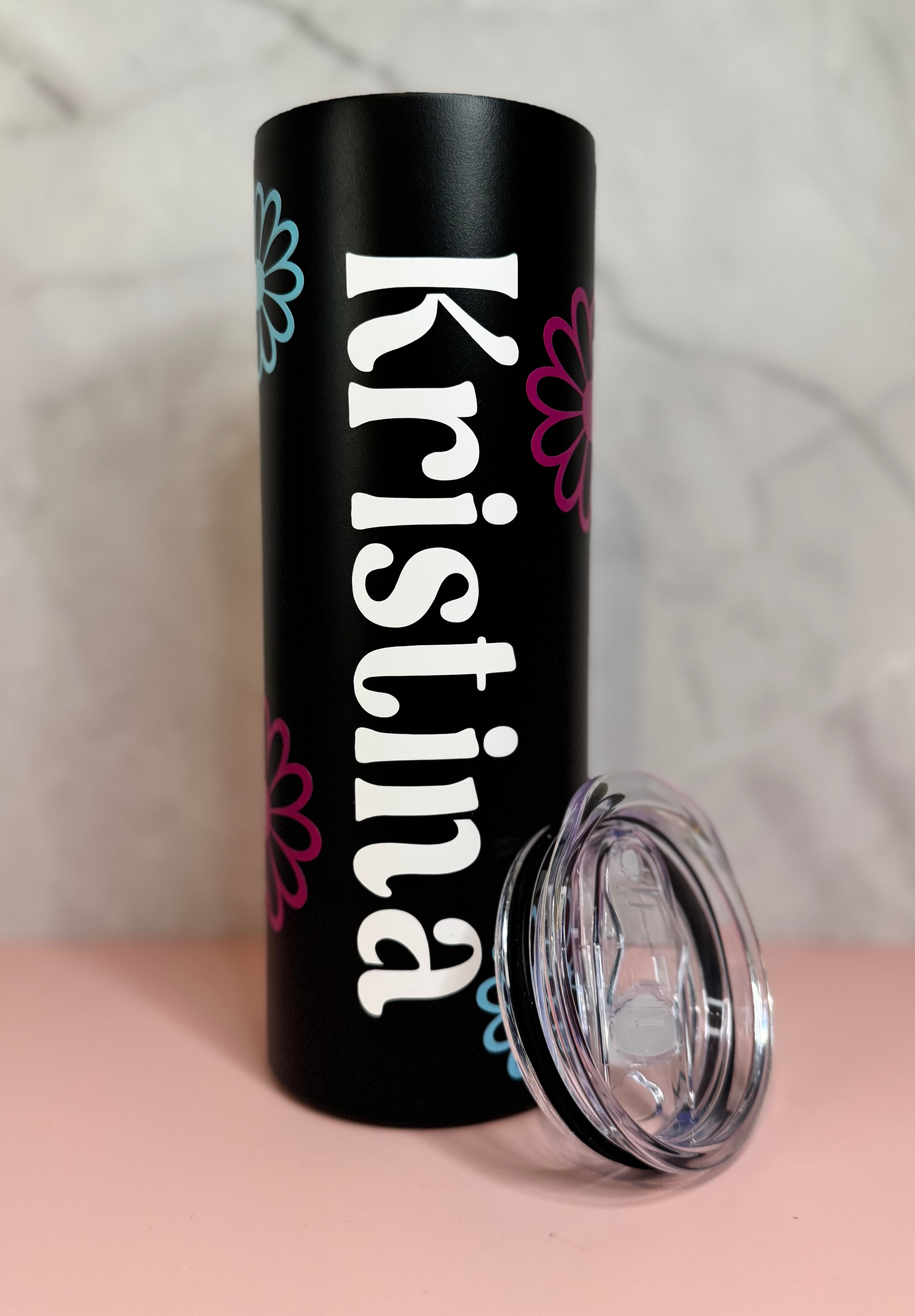 Stainless Steel Name + Flowers Tumbler