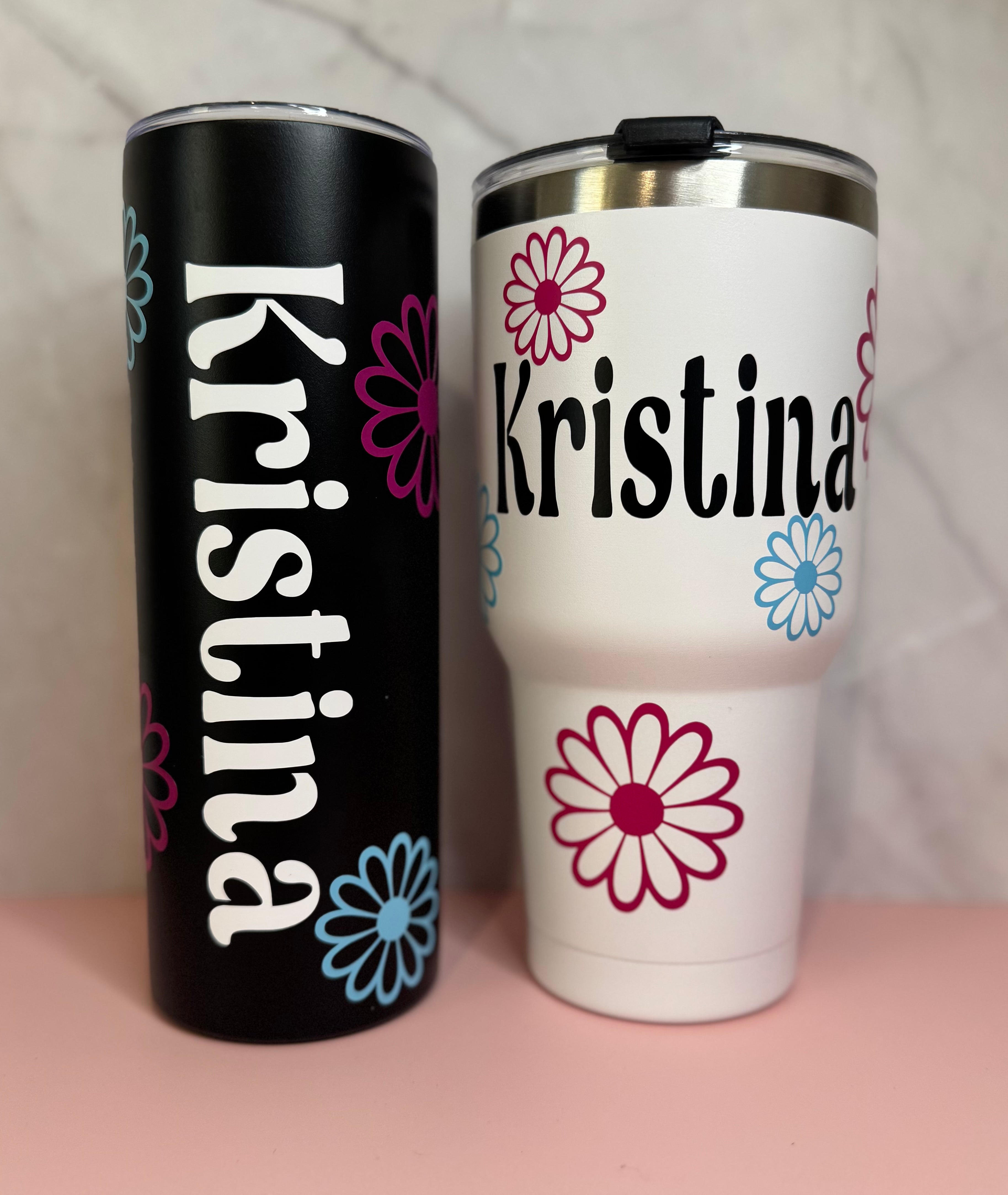 Stainless Steel Name + Flowers Tumbler