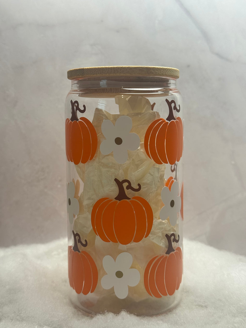 Pumpkin and White Flower Tumbler