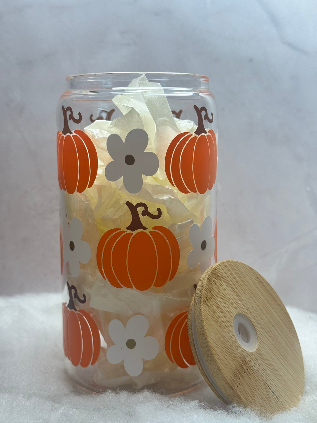 Pumpkin and White Flower Tumbler