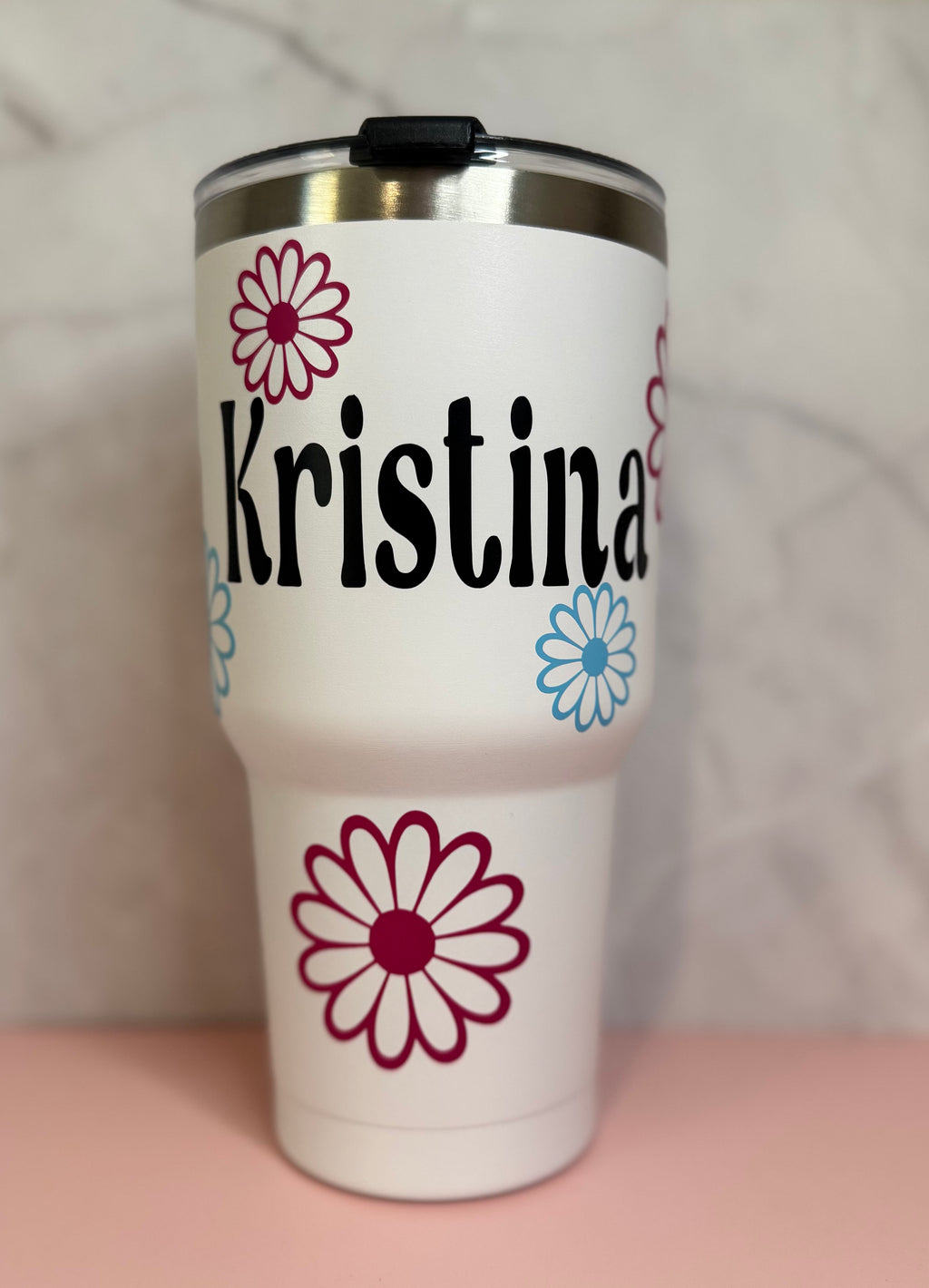 Stainless Steel Name + Flowers Tumbler