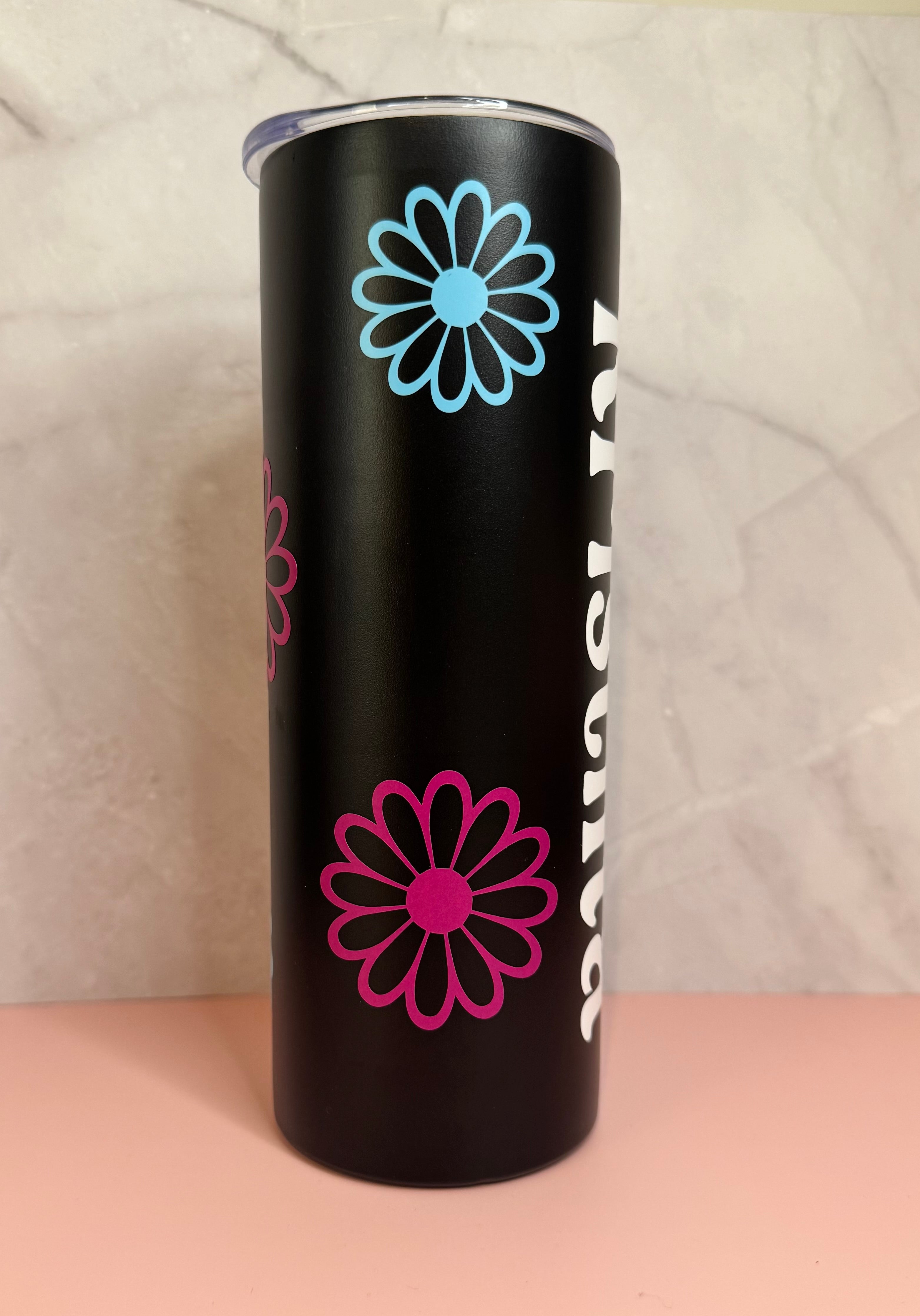 Stainless Steel Name + Flowers Tumbler