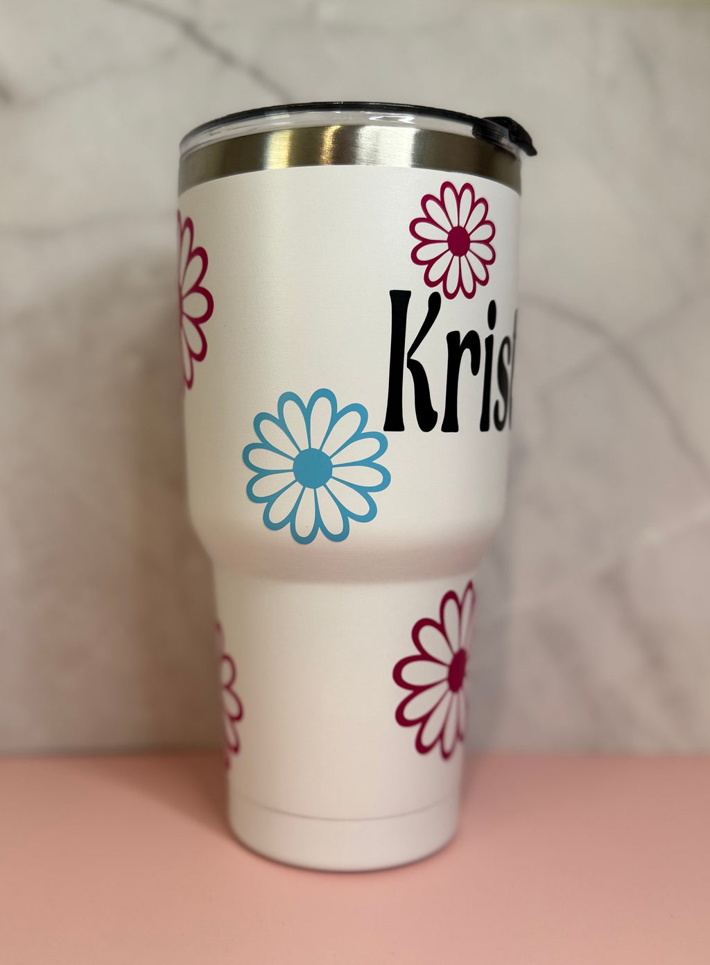 Stainless Steel Name + Flowers Tumbler