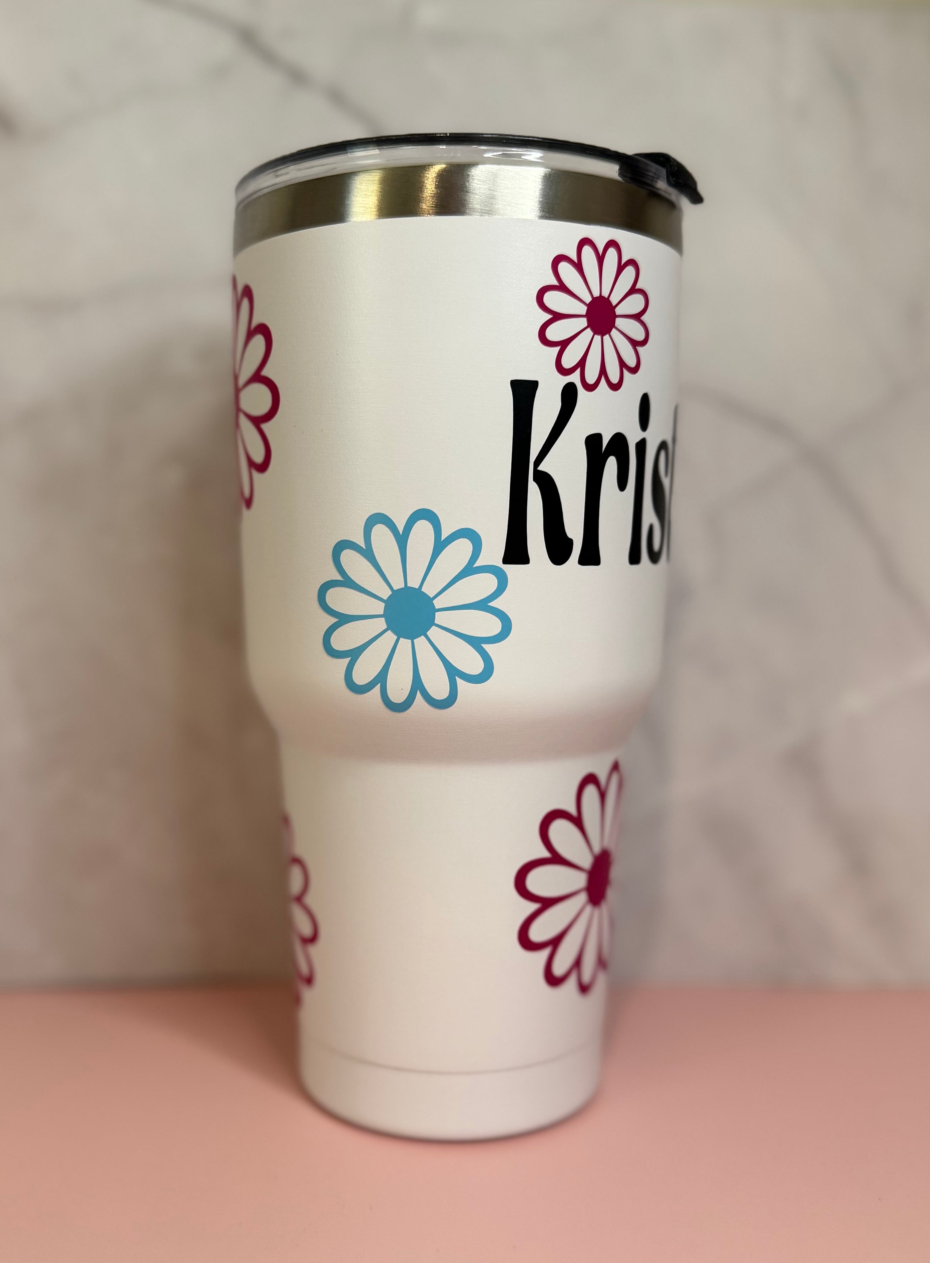 Stainless Steel Name + Flowers Tumbler