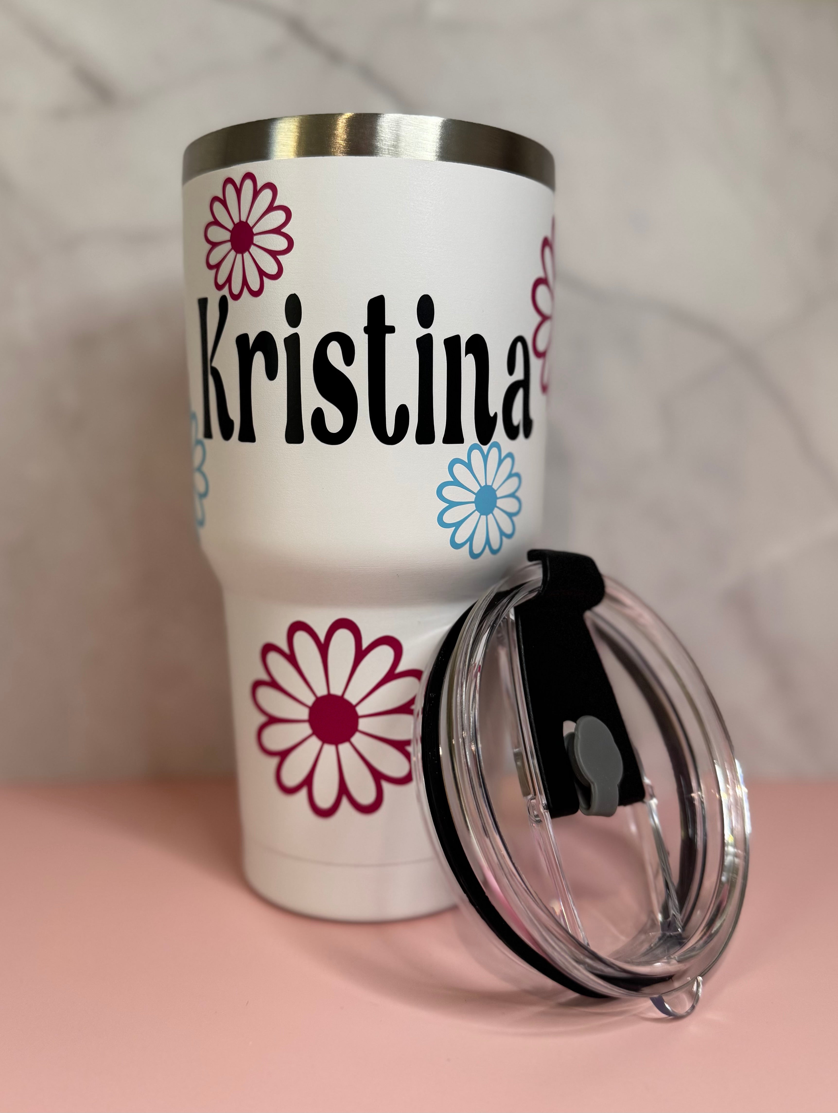 Stainless Steel Name + Flowers Tumbler