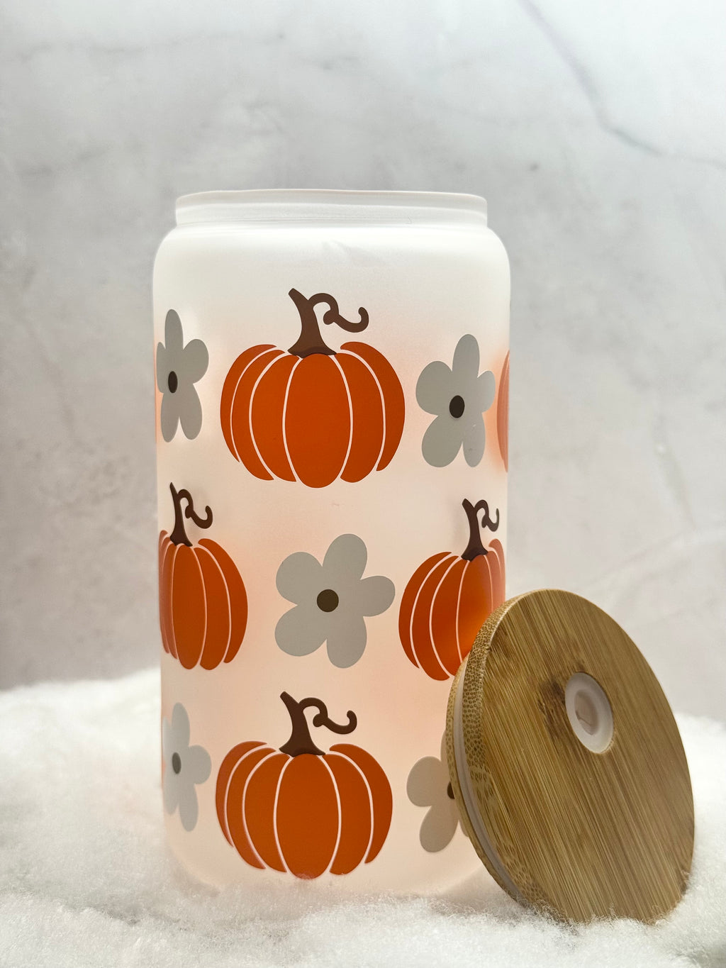 Pumpkin and White Flower Tumbler