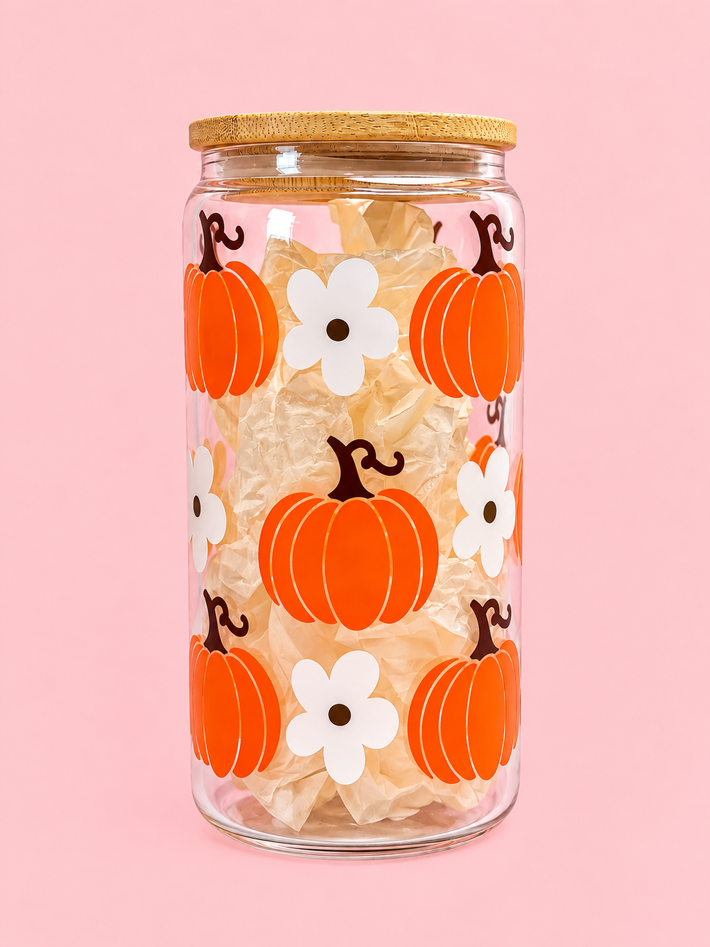 Pumpkin and White Flower Tumbler
