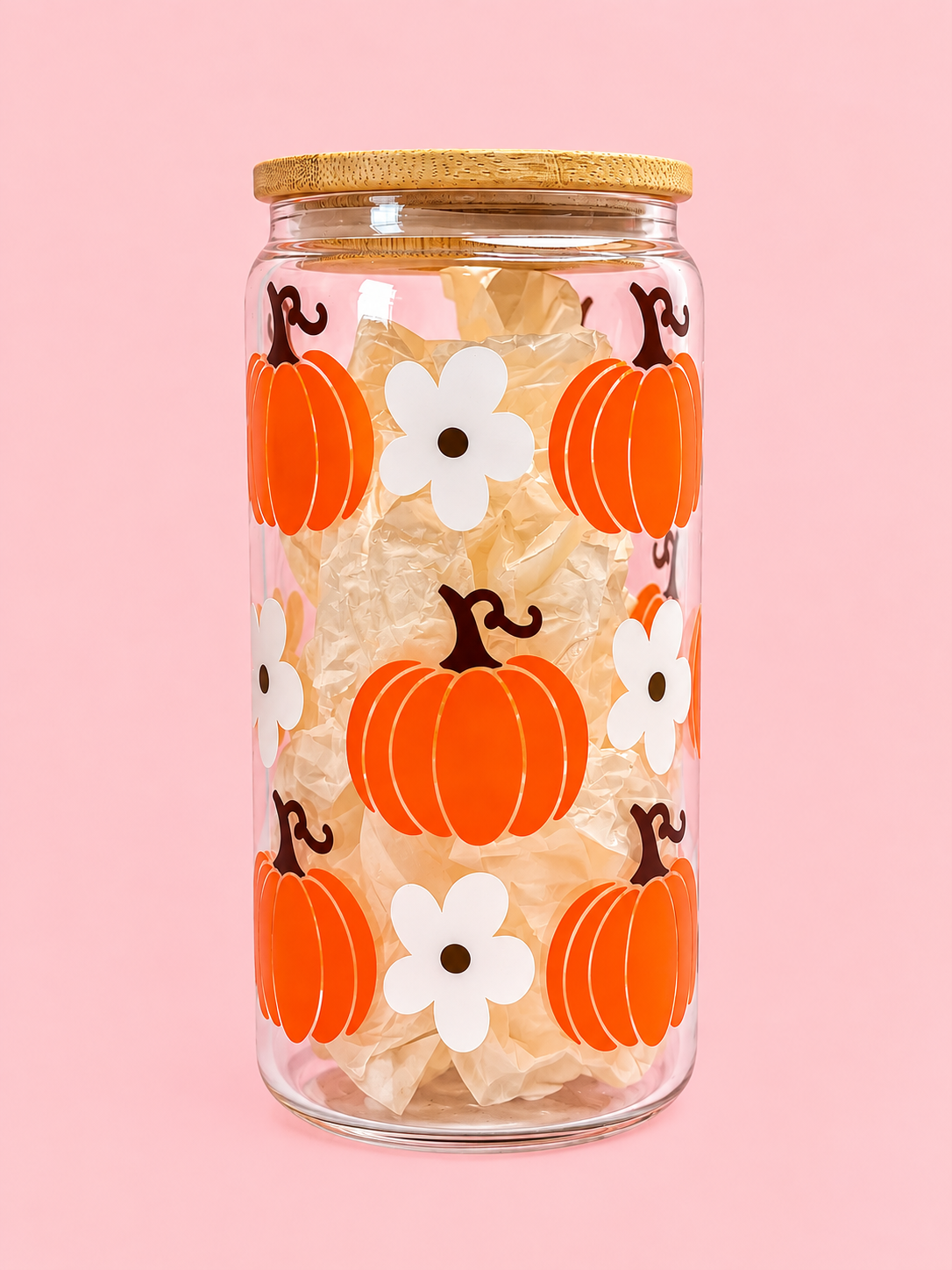 Pumpkin and White Flower Tumbler