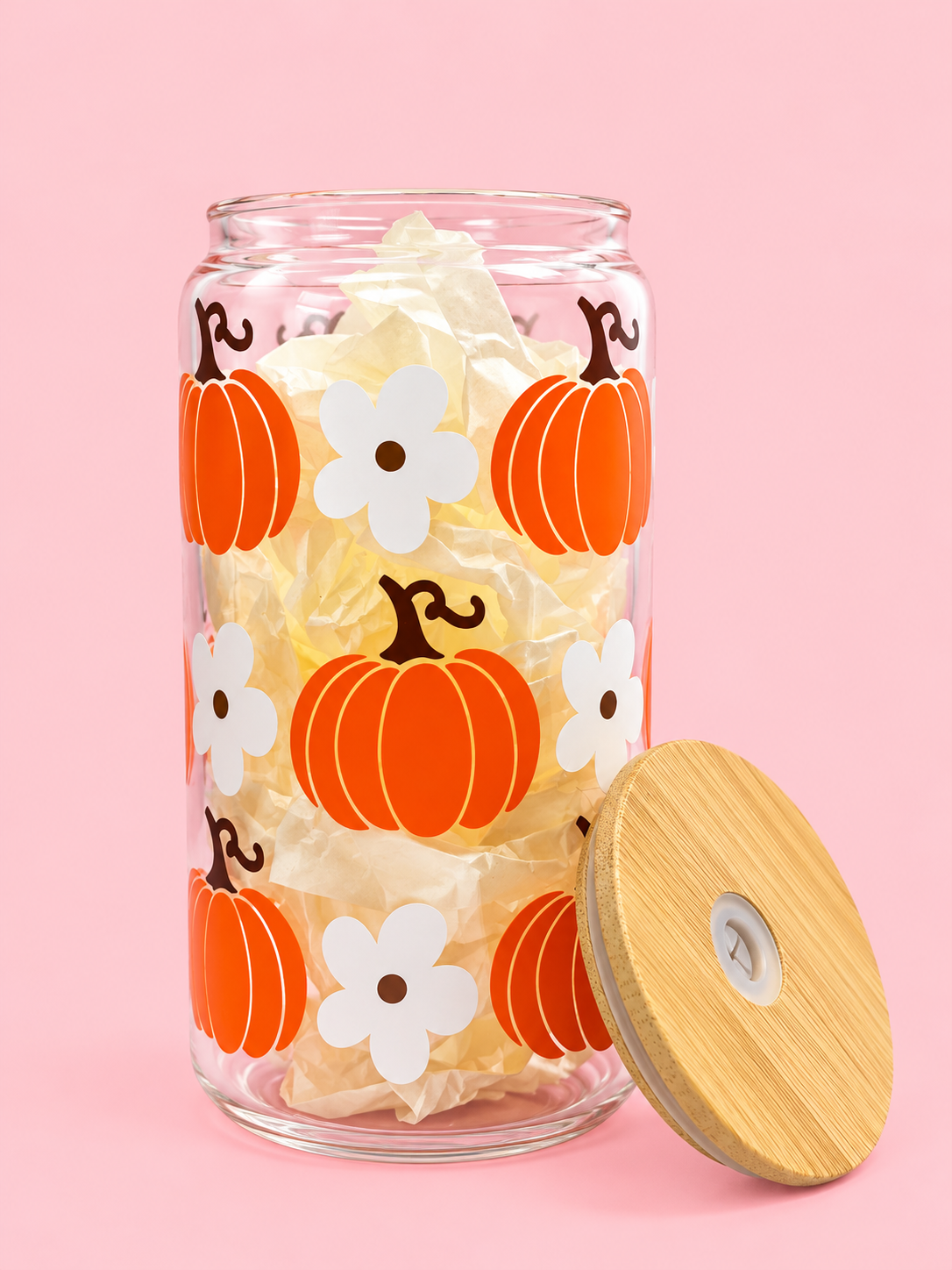 Pumpkin and White Flower Tumbler