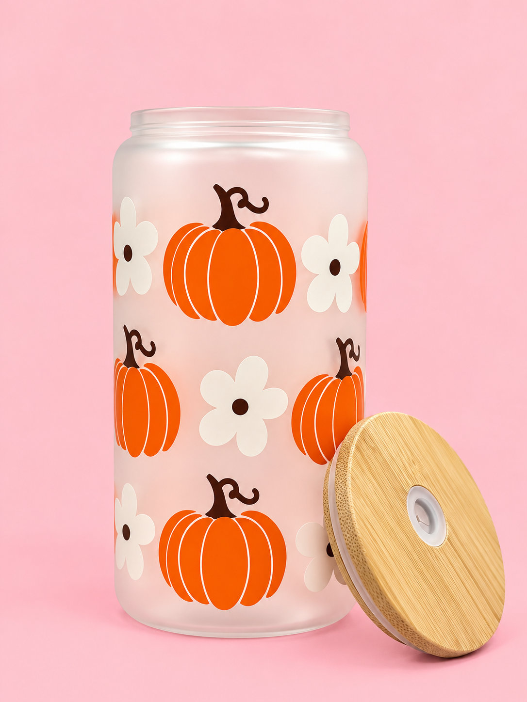 Pumpkin and White Flower Tumbler